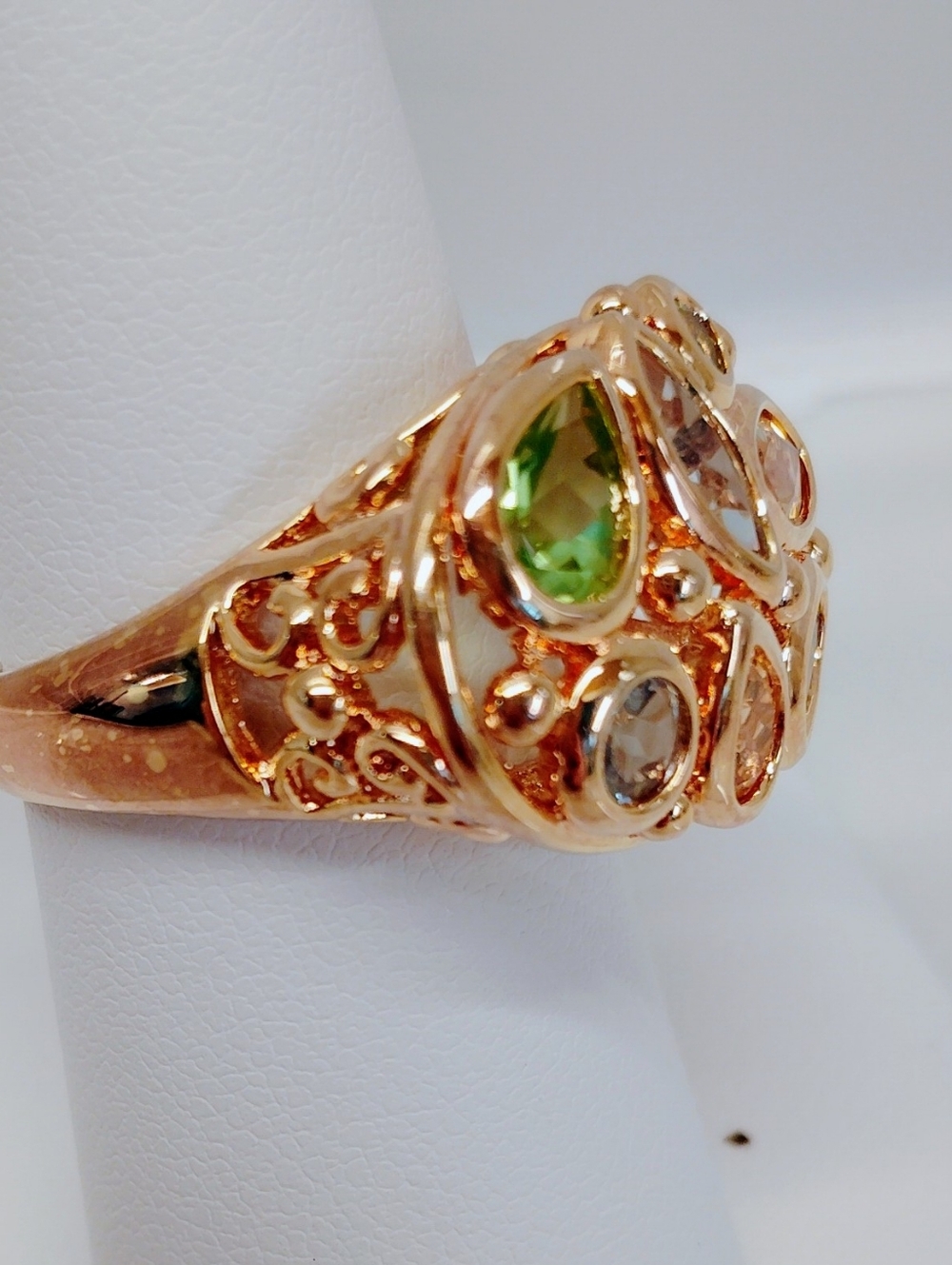 Gold Vermeil Multi-Stone Ring with Blue Topaz, Citrine And Peridot Stones Size 7